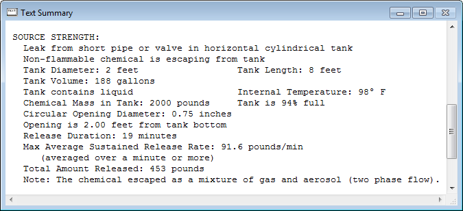 ALOHA estimates that 453 pounds will be released in 19 minutes.